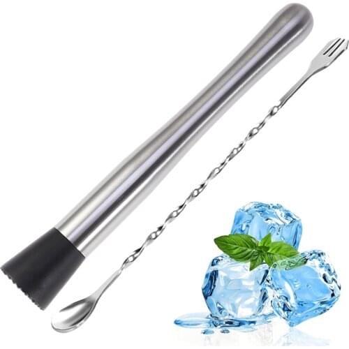 Mixing Spoon Shaker Cocktail Ice Crusher Bartending Tools Mixer Agitator 10 Inch Stainless Steel 24.5cm Mash Stick