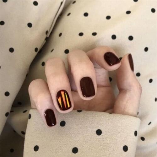 Mini coffee colored glaze UV gel false nails 24pcs french bride cute fake nails Japanese short lady full nail tips Nail art