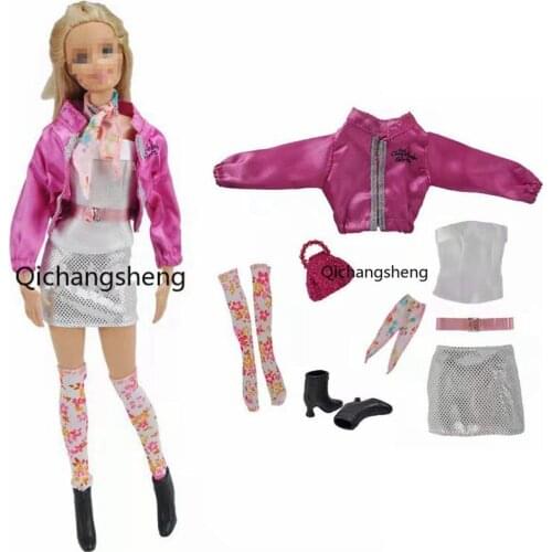 11.5" Fashion 8 items/lot Rosy Dolls Accessories For Barbie Doll Outfits Jacket Coat Skirt Bag Socks Shoes 1/6 BJD Clothes Toys