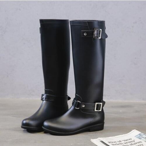 Fashion Tall Rain Boots Buckle Zipper Korean Waterproof Shoes Womens Non-slip Martin Boots Rain Boots Motorcycle Boots