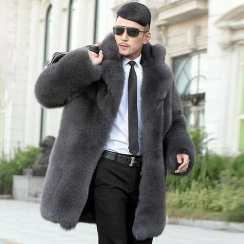 Middle length fur leather jacket mens warm faux mink fur leather coat men loose jackets winter autumn thicken jaqueta de couro