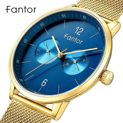 Fantor Brand Classic Luxury Gold Men Business Waterproof Quartz Chronograph Watch for Men