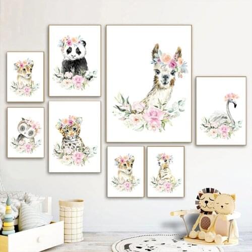 Wall Art Canvas Painting Lion Alpaca Leopard Nordic Posters And Prints Wall Picture Childrens Room Decor Nursery Accessories