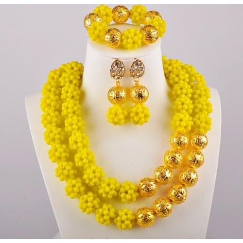 Opaque Yellow Jewelry Set African Necklace Sets Nigerian Beads Jewelry Set