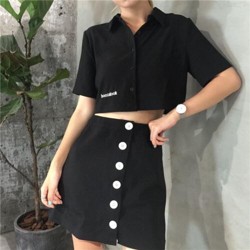 Clothing Women Dark Wind Short Suit Summer New Embroidered Top + Button High Waist Skirt Harajuku Vintage Dropshipping Punk