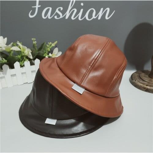 Men bucket hat панамы PU fashion hat female street personality Mens smooth fisherman hat Retro fashion basin hat