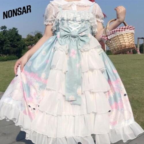 NONSAR Lolita Suspender Dress Big Butterfly Cute Elegant Lady Cake Wedding Party Dress For Girl