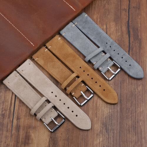 Genuine Suede Leather Watch Band 18mm 20mm 22mm 24mm High Quality Handmade Watchstrap Tan Gray Beige Men Wristwatch Replacement