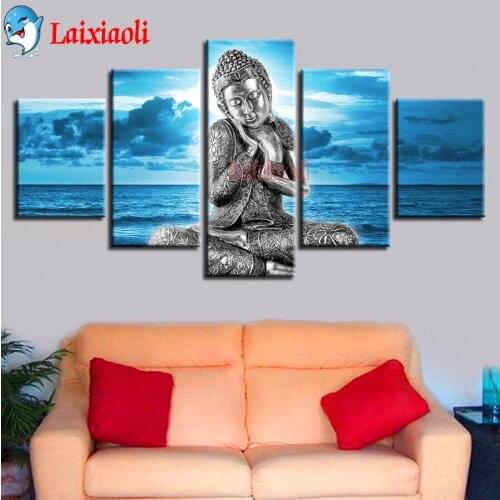 Buddha Statue Art blue sea diy Diamond painting full drill square mosaic paint with diamonds round Rhinestone art 5 pcs set new