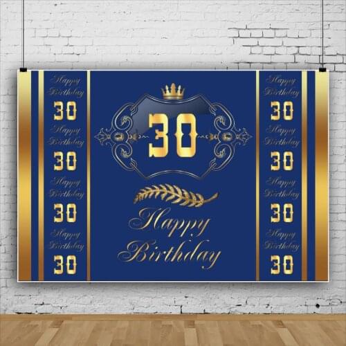 Dark Blue Theme Happy 30th Birthday Portrait Photography Backdrop Decor Party Photo Background Studio Photocall Props