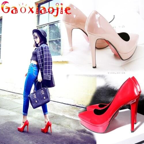 Solid Color Single Shoes Women 2021 Patent Leather Sexy Shallow Pointed High Heel10-12CM Waterproof Platform Wedding Shoes Women