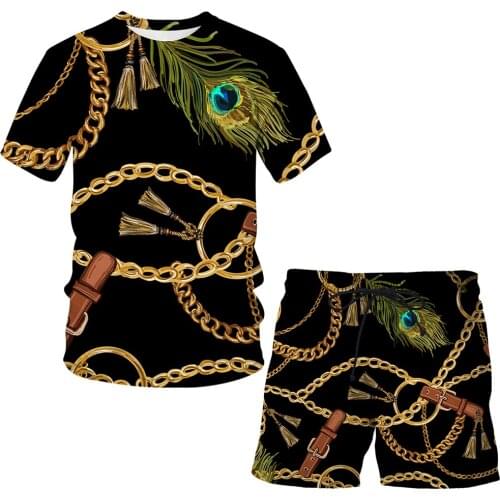 Hip Hop Harajuku Iron chain Style Street t shirt Clothing Luxury 3D printing Man / Woman shorts Suit Boys Girls Casual Top Set