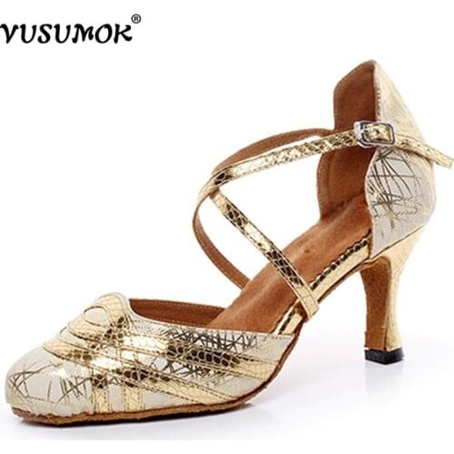 VUSUMOK Women Tange Dance Shoes Ladies Girls Latin Shoes Moeden Salsa Dancewear Mid High Heels Plugs size 33-43 Custom made