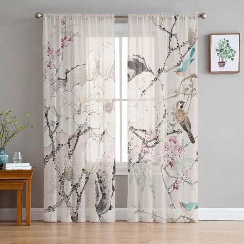 Chinese Style Flower Brid Sheer Curtains for Living Room Modern Voile Curtain Bedroom Tulle Curtains Window Drapes Decor