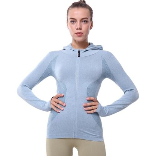 Women Athletic Sport Shirts Slim Fit Long Sleeved Fitness Coat Yoga Crop Tops With Thumb Holes Gym Jacket Workout Sweatshirts