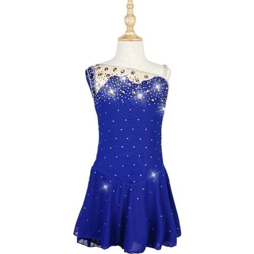 Figure Skating Dress Womens Girls' Ice Skating Competition Dress eislaufkleid Navy blue sleeveless style Strapless shoulder