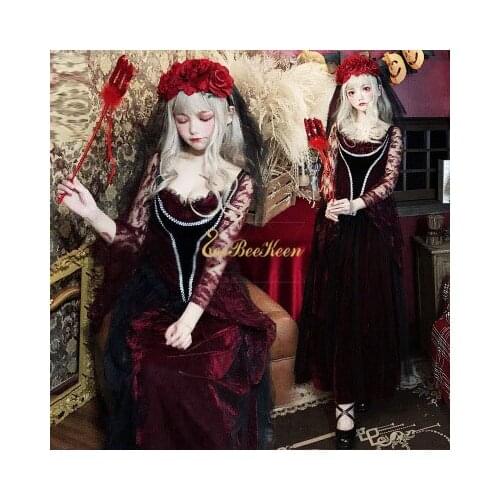 Halloween costumes for women Gothic Sexy Red Lace Dress Cosplay Costume Adult Vampire Devil Ghost Bride Cosplay Dress For Girl