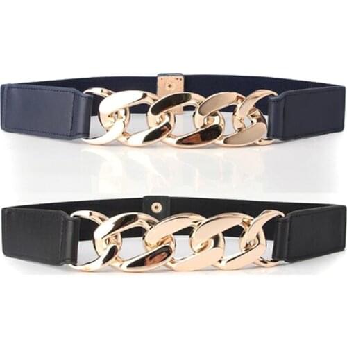 2021 Casual 73*4cm PU Waistband Women Metal Buckle Chain Elastic Belts Female Fashion Ladies Band