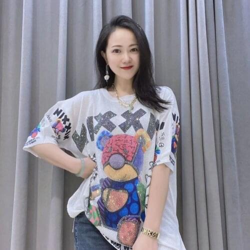 Cartoon Sequins Summer Sweater Round Neck Stretchy Short Sleeve Women Thin Knitted Wear
