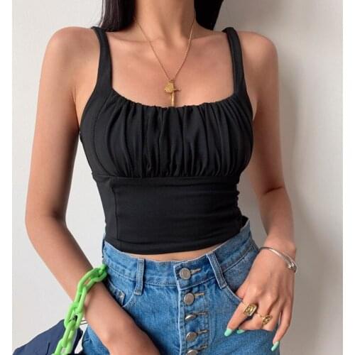 Summer Autumn Square Collar Ruched Solid Women Crop Tops Summer Backless Club Slim Cropped Off Shoulder Tank Sexy Woman Tops