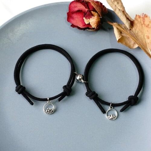 1 Pair Happy Words Attract Wealth and Fortune Charm Magnetic Bracelet Female INS Simple Student Couple Jewelry