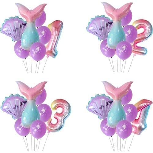 7pcs Mermaid Ariel Cartoon Princess Foil Balloons 30Inch Number Baby Girl Pink Air Baloes Birthday Party Decor Kids Toys Globos