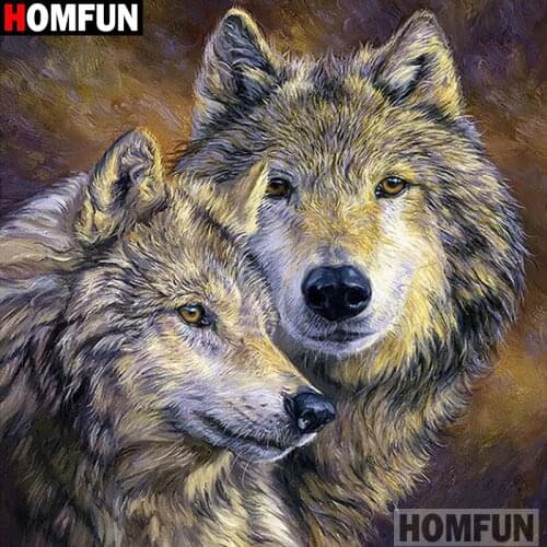 HOMFUN Full Square/Round Drill 5D DIY Diamond Painting "Wolf" Embroidery Cross Stitch 5D Home Decor A16478