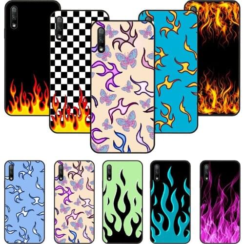 Phone Case For Huawei Honor 9X 10 9 20 8X 8A 8S 7X 7A i A Pro Play Lite Black Cover Hoesjes Tpu Etui Fashion trend Red Flames