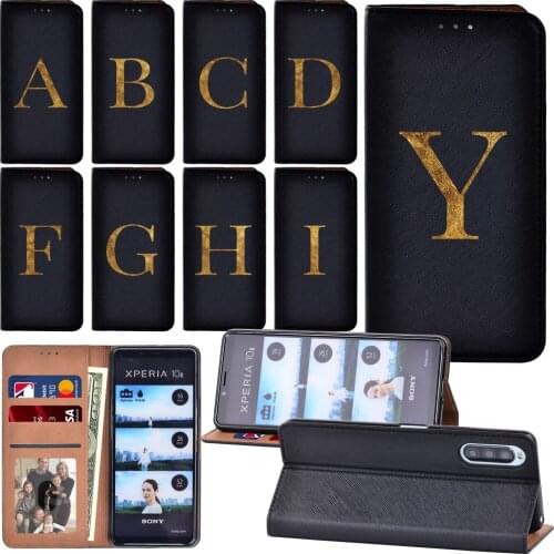 Initial Name 26 Letters Pattern Luxury Flip Case for Sony Xperia L4/Xperia 1 II/Xperia 10 II Durable Phone Cover Case
