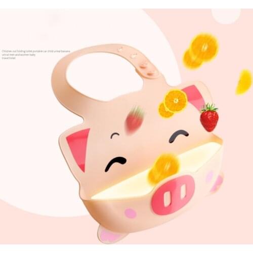 Baby Waterproof Cartoon Bib Silicone Feeding Food Catcher Newborn Infant Adjustable Apron with Pocket