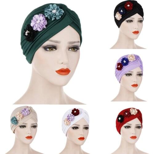 Women Solid Floral India Hat Muslim Ruffle Cancer Chemo Beanie Turban Wrap Cap Chemotherapy Sleep Cap Soft Comfy headband turban