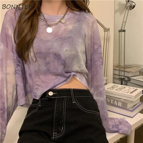 T-Shirts Women Tie Dye Casual Trendy Elegant Sun-proof Sexy Ladies Tees Teens Sheer Tops Summer Hot Selling Beach Simple Cozy