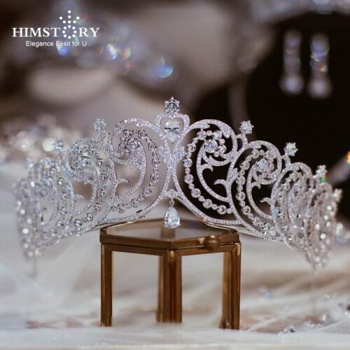 HIMSTORY Gorgeous Noble Retro Cubic Zircon Tiaras Crow Waterdrop Headdress Bride Wedding Dress Banquet Evening Party Hairwear