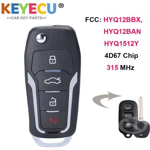KEYECU Upgraded Flip Remote Car Key for Toyota Sequoia, 4Runner 2003-2009 Fob 4 Button - 314MHz - 4D67 Chip - HYQ12BBX HYQ12BAN