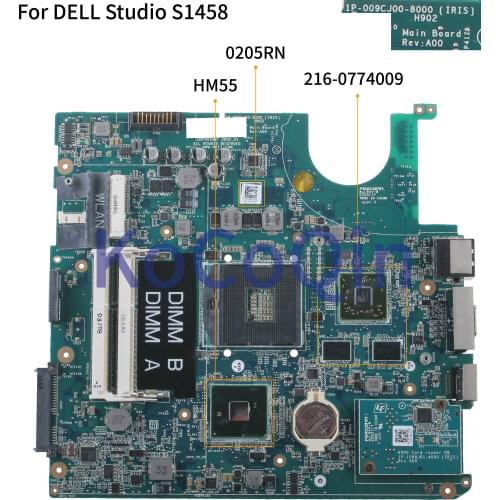 KoCoQin Laptop motherboard For DELL Studio 1457 1458 S1457 S1458 216-0774009 1G Mainboard CN-0205RN 0205RN 1P-009CJ00-8000 HM55
