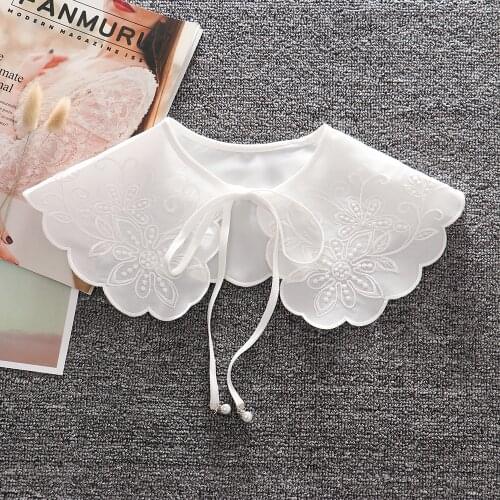 Linbaiway Women Flower Embroidery False Collar White Fake Collar Detachable Collars for Half Shirt Tops Shawl Wrap Clothes