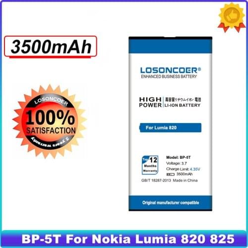 LOSONCOER 3500mAh BP-5T / BP 5T Replacement Li-ion Phone Battery For Nokia Lumia 820 825 Arrow 825 Batterie Bateria Batterij