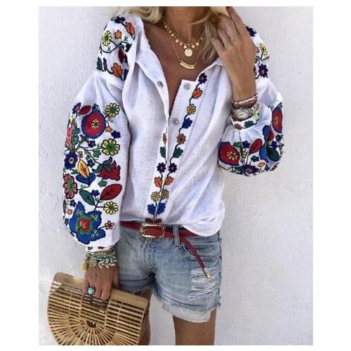 Fashion Womens Blouse V Neck Brief Long Sleeve Floral Loose Tops Casual Plain Tee Shirt Blouse Women Clothes