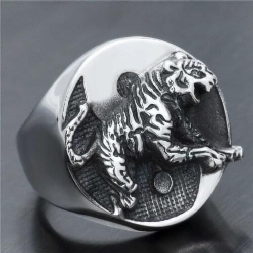 Fashion Men Rings Tiger Animial Pattern Alloy Rings Punk Rock Rings For Men Anniversary Party Gift Vintage Jewelry Accessories