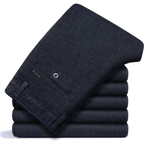 High Quality Mens Tencel Jeans Classic Fashion Loose Straight Denim Casual Pants Middle-Aged And Elderly Business Slim Trousers