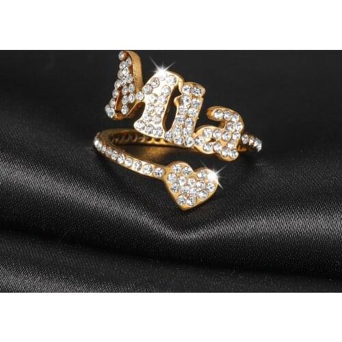 MYDIY Zircon Custom Initial Rings with Love Friends Ring A-Z Alphabet Letter Rings with Letter for Love Gift Women Nail Ring