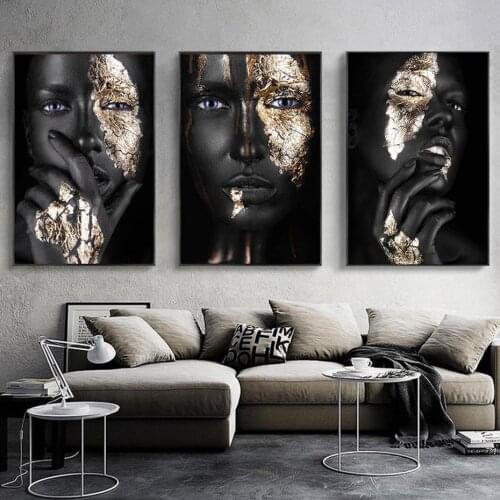 Wall Pictures Black and Gold Woman Canvas Prints African Art Light Luxury Painting Modern Living Room Bedroom Vogue Poster Decor