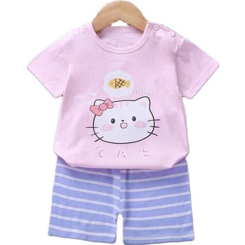 Newborn Cotton Short Sleeves Seepwear Pijamas Suit Tops+Pants Baby Toddler Boys Clothing Set Kids Pajamas For Girls Outfits 1-6Y