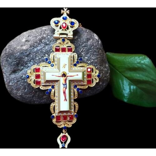 Pectoral Pendants Jesus Cross Orthodox Church Christian Golden Priest Crucifix Long Neckla Baptism Red Jewelry Religious Icons
