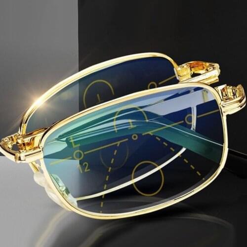 Portable Folding Reading Glasses Progressive Multifocal Men Women Near far anti blue light Presbyopic Glasses with Case