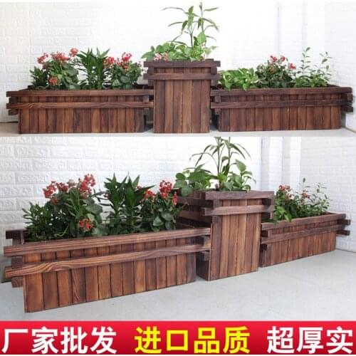 Rectangular Outdoor Antiseptic Wooden Flower Box Square Solid Wood Flower Pot Creative Flower Plant pot Succulent Planter