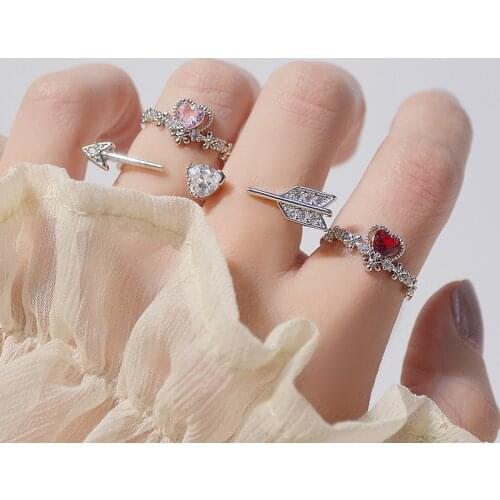 Romantic Arrow of Love Double Finger Ring for Femme Free Size Exquisite Heart Crystal CZ Bague Anillos Bijoux Wedding Jewelry
