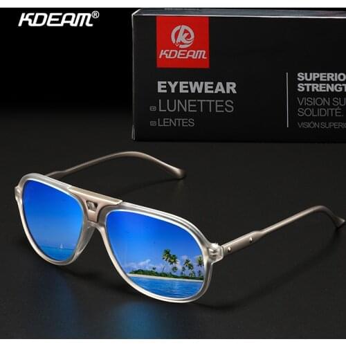 KDEAM Polarized Pilot Sunglasses Men Outdoor Driving Anti-Vertigo Glasses Sport Windproof Goggles Male Blue Mirror Plastic Frame