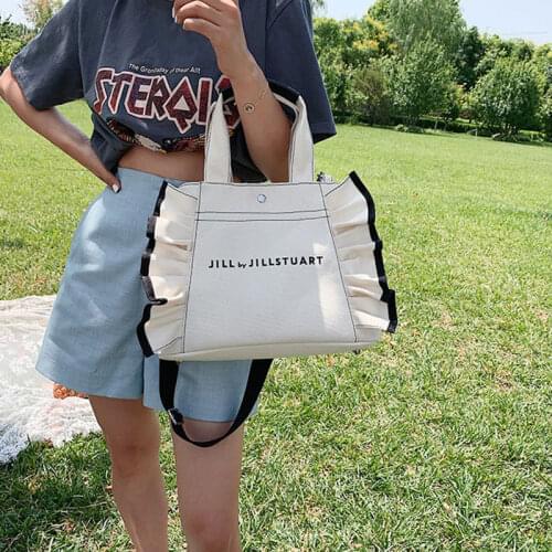Korean style canvas women handbag large capacity Ruffle design female Shoulder Crossbody bag leisure big totes Casual Travel bag