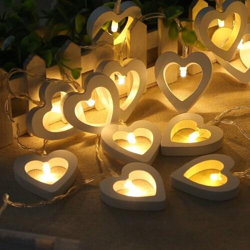 Led Wood Heart Warm White String Lights LED Fairy Light Wedding ValentineS Day Party Christmas Decoration for Home